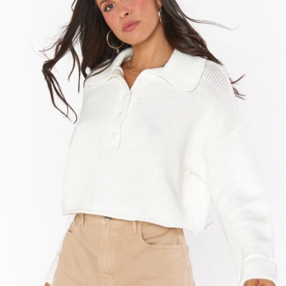 Show Me Your Mumu Crawford Collared Sweater ~ White Knit- In size XS